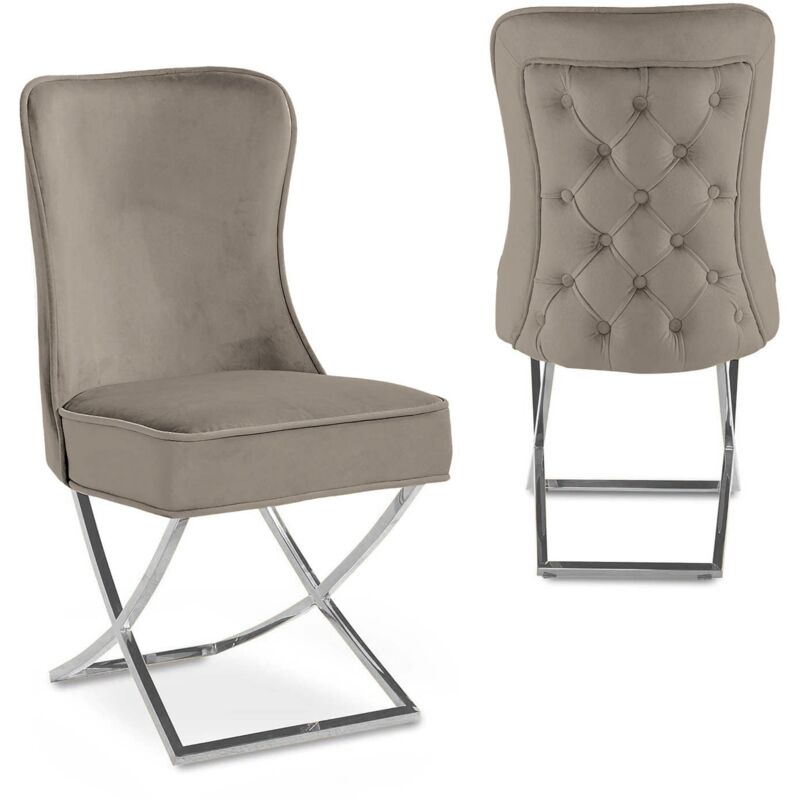 Deco In Paris - ethan - Lot de 2 chaises en velours beige pieds en métal argenté ethan