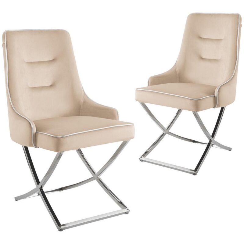 Deco In Paris - lexa - Lot de 2 chaises en velours beige pieds en métal argenté lexa