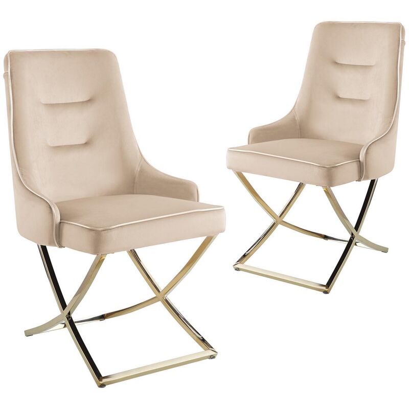 Deco In Paris - lexa - Lot de 2 chaises en velours beige pieds en métal doré lexa
