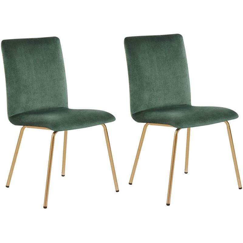 Beliani - Lot 2 Chaises Glamour Tapissées en Velours Vert Haut de Gamme avec Pieds Dorés pour Salon ou Salle à Manger au Style Vintage Traditionnel