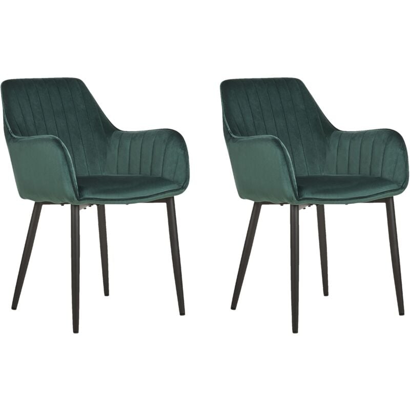 Beliani - Set 2 Chaises Tapissées en Velours Vert Haut de Gamme Confort Optimal et Élégance pour Salle à Manger Rétro ou Glamour Tendance