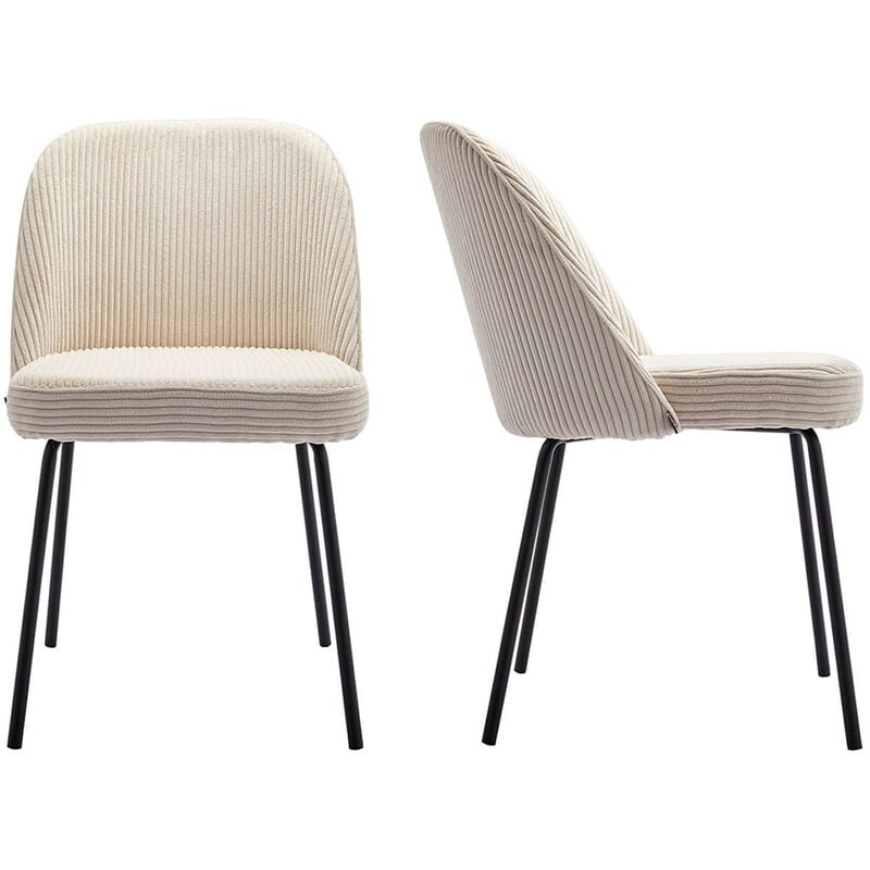 Homifab - Lot de 2 chaises de salle à manger en velours côtelé beige, piètement noir - Olden