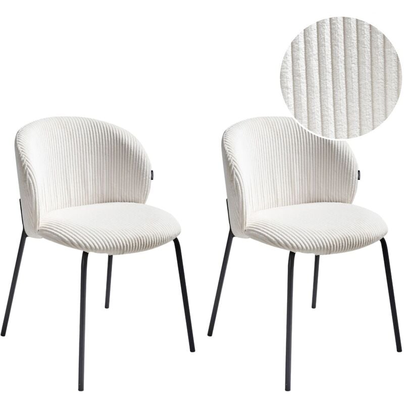 Beliani - Lot de 2 Chaises en Velours Côtelé de Salle à Manger Pieds en Fer Dossier Arrondi Rembourré Blanc Cassé Miles