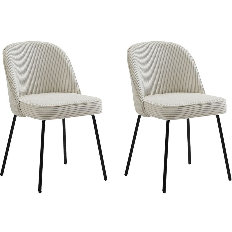 Vente-unique - Lot de 2 chaises en velours côtelé et métal noir - Crème - alpali