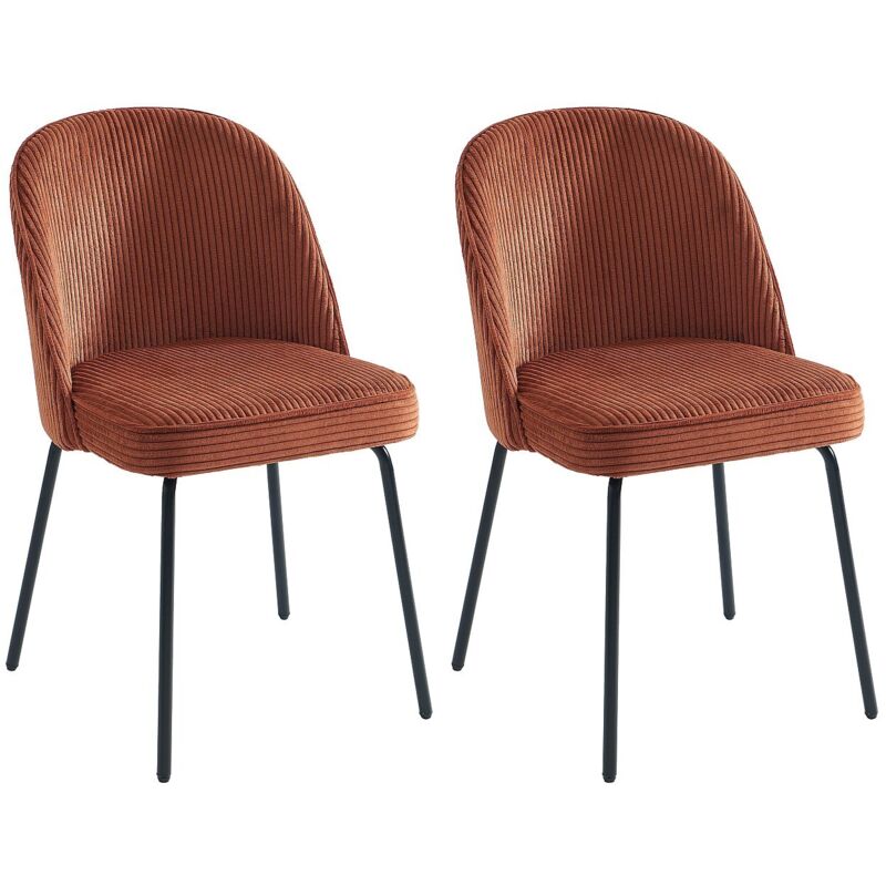 Lot de 2 chaises en velours côtelé et métal noir - Terracotta - ALPALI