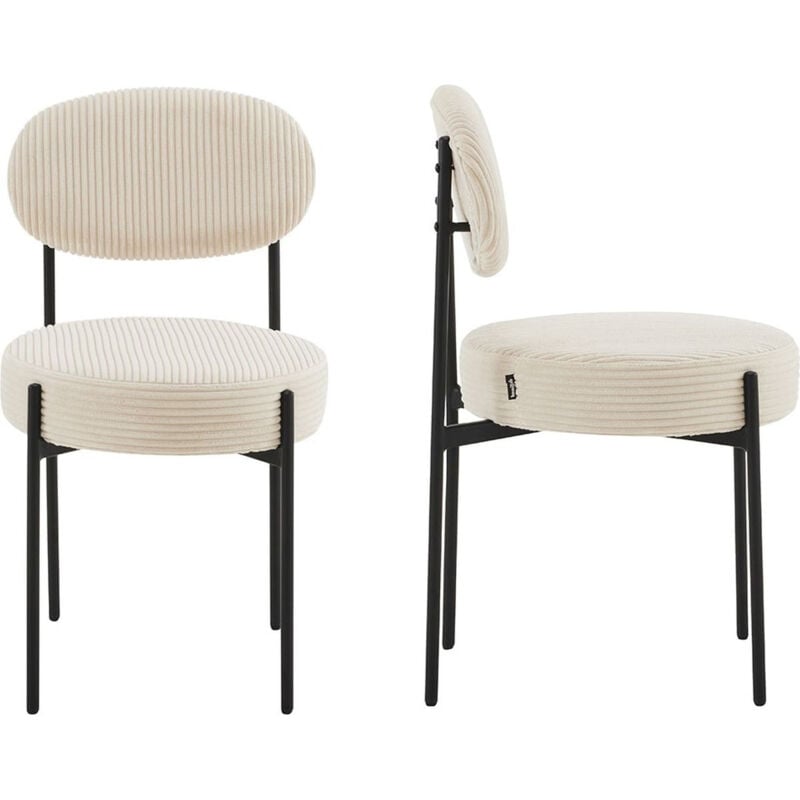 Homifab - Lot de 2 chaises en velours côtelé beige, piètement métal noir - Evora