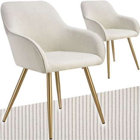 Lot de 2 chaises en velours côtelé forme ergonomique crème/or