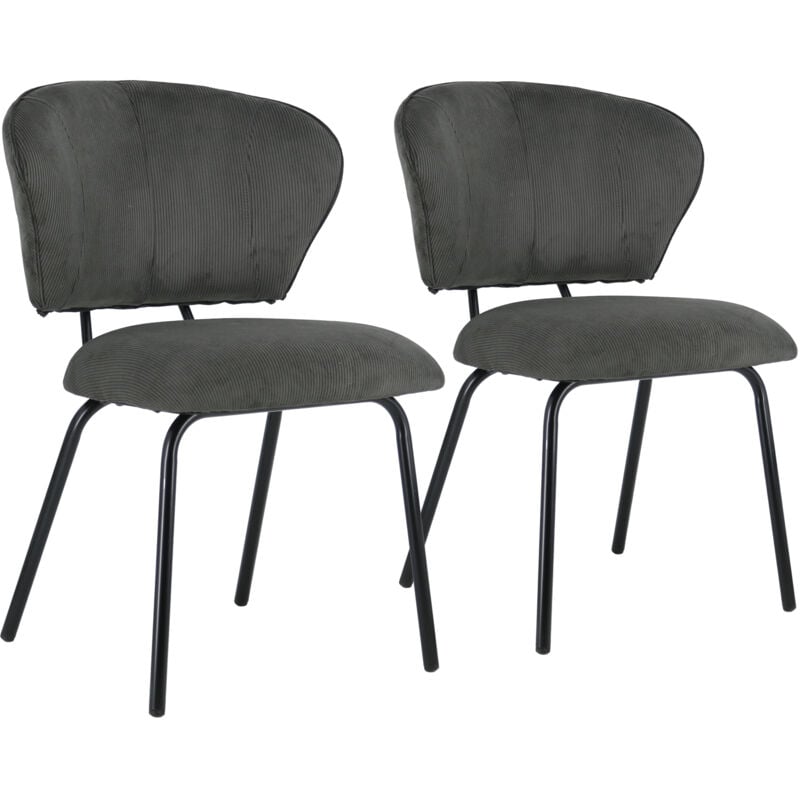 Happy Garden - Lot de 2 chaises en velours côtelé gris foncé nilsa