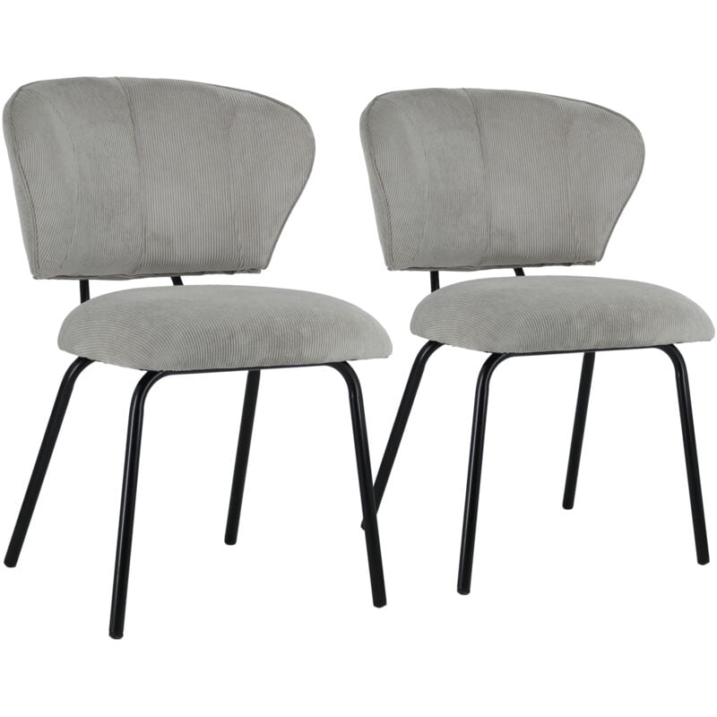 Happy Garden - Lot de 2 chaises en velours côtelé gris clair nilsa