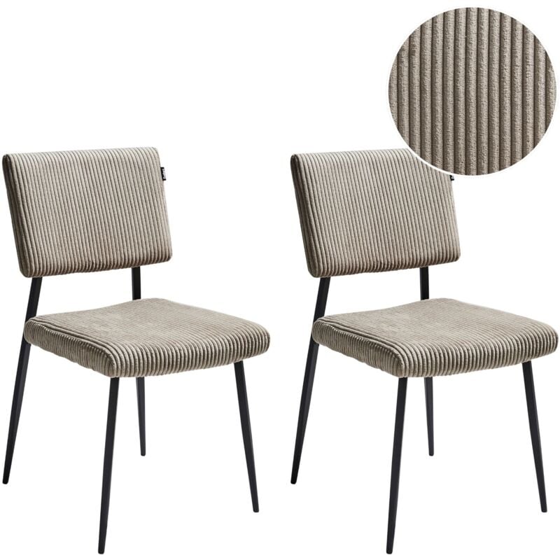Beliani - Lot de 2 Chaises en Velours Côtelé Salle à Manger Rembourrées Pieds en Fer Taupe Sturgis
