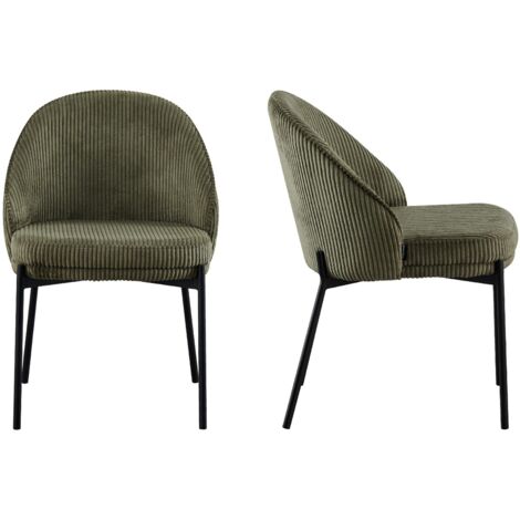 Lot de 2 chaises en velours côtelé vert kaki - Cloé