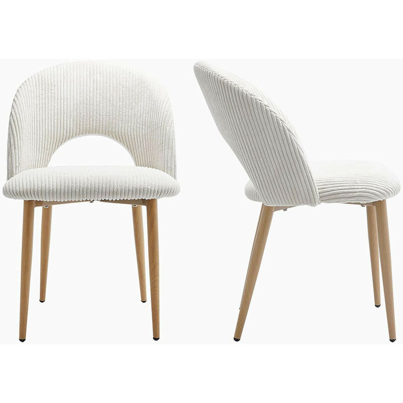 Homifab - Lot de 2 chaises de salle à manger en velours côtelé beige, piètement effet bois - Moss