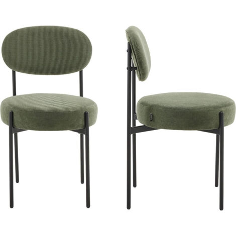 Lot de 2 chaises en velours côtelé vert, piètement métal noir - Evora