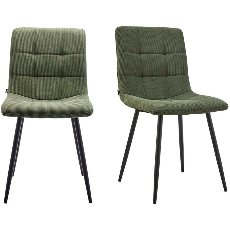 Homifab - Lot de 2 chaises en velours côtelé vert, piètement noir - Iggy