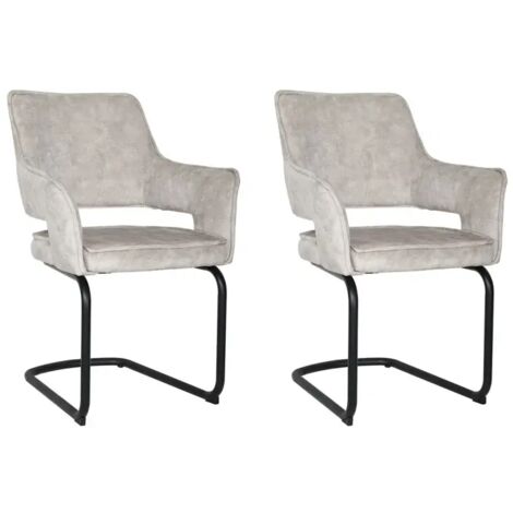 Lot de 2 chaises en velours écru pied luge en métal noir - RIO