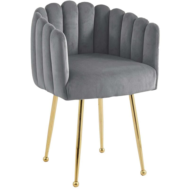 Deco In Paris - hayden - Chaise en velours gris pieds en métal doré hayden