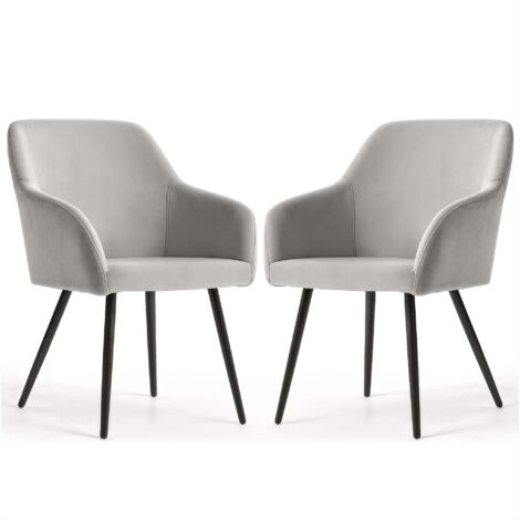 Lot de 2 Chaises en velours lisses ESTELLE Gris pieds noirs