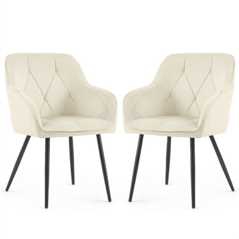 Lot de 2 Chaises en velours matelassées DIAMANTE Crème pieds noirs