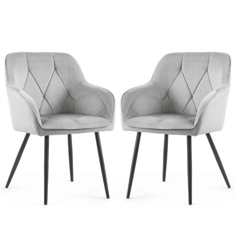 Lot de 2 Chaises en velours matelassées DIAMANTE Gris pieds noirs