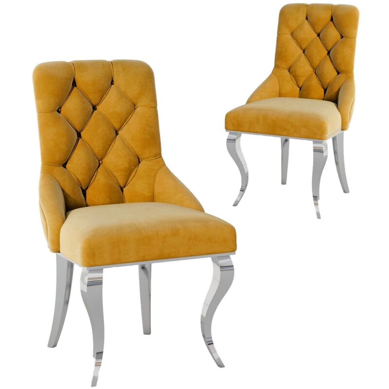 Deco In Paris - rocco - Lot de 2 chaises baroque en velours moutarde pieds argenté rocco