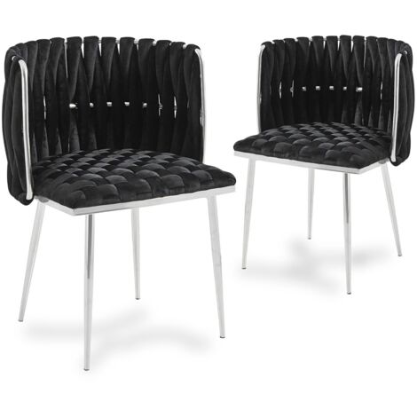 Lot de 2 chaises en velours noir pieds en métal argenté POLO