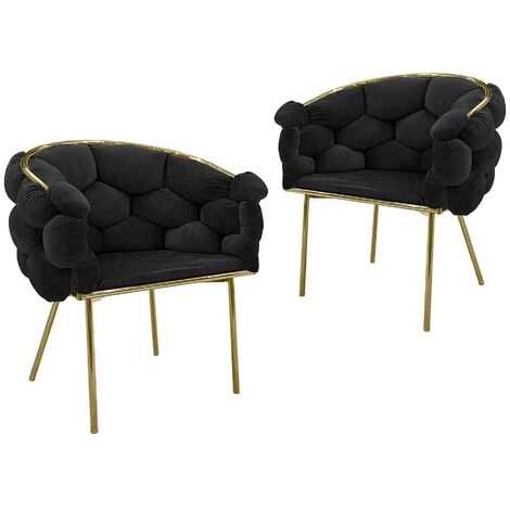 Lot de 2 chaises en velours noir pieds en métal doré CHARLOTTE - noir