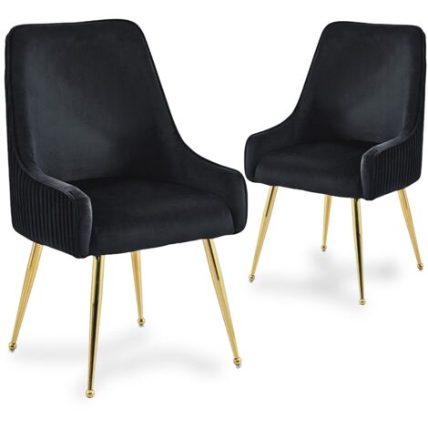 Lot de 2 chaises en velours noir pieds en métal doré DORY