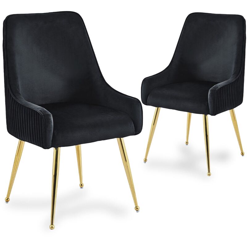 Deco In Paris - dory - Lot de 2 chaises en velours noir pieds en métal doré dory