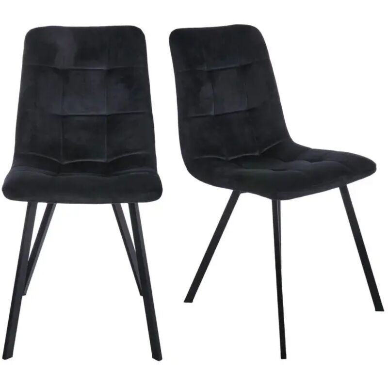 Meubletmoi - Lot de 2 chaises en velours noir avec piètement métal noir - nami