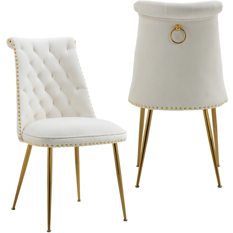 Liberté - Lot de 2 chaises en velours très doux avec un dos rembourré et incurvé, pieds en métal, Beige