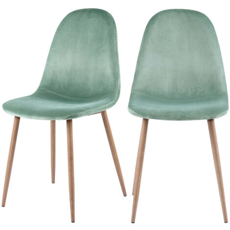 Rendez-Vous Déco – Lot de 2 chaises en velours vert d'eau – Design scandinave moderne – Hauteur d'assise 47 cm – Pieds en métal imitation bois