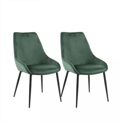 Lot de 2 chaises en velours vert foncé – Revêtement 100% polyester – Piètement métal noir – Hauteur d'assise 46 cm – Largeur 51 cm – Meubletmoi