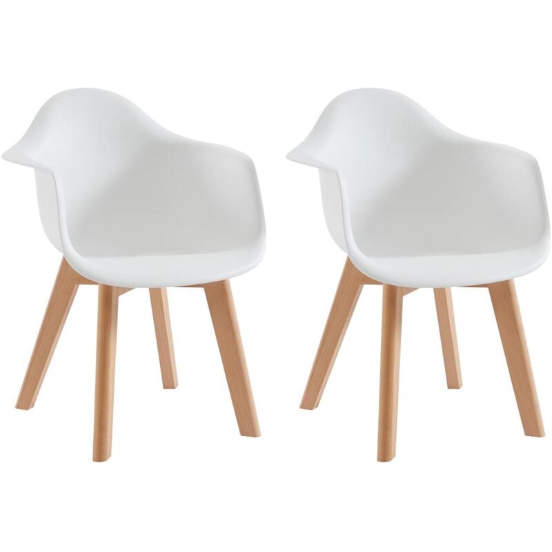 Vente-unique - Lot de 2 chaises enfant avec accoudoirs en polypropylène et hêtre - Blanc - poupinette
