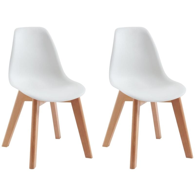 Lot de 2 chaises enfant en polypropylène et hêtre - Blanc - lilinou
