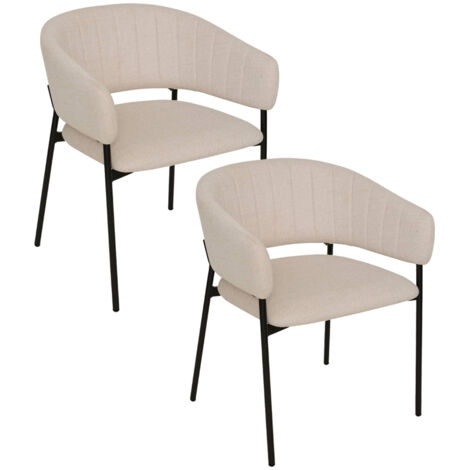 Lot de 2 chaises fauteuil rembourrés en tissu beige - Longueur 59 x Profondeur 55 x Hauteur 78,5 cm