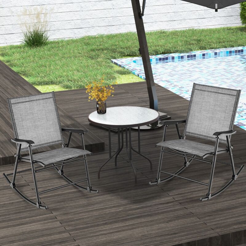 Design In - Lot de 2 Chaises Fauteuils Bascule Pliables Textilène Cadre Métal Charge 150KG Café CW60391