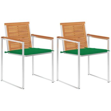 Lot de 2 Chaises/Fauteuils de jardin avec coussins Acacia solide et acier -TF97046