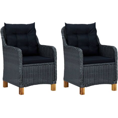 Lot de 2 Chaises/Fauteuils de jardin avec coussins Résine tressée Gris foncé -TF73132