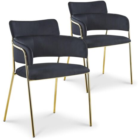 Lot de 2 chaises / fauteuils Ginko Velours Noir - Noir