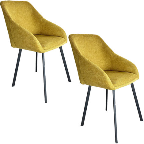 Lot de 2 chaises / fauteuils JENNA tissu jaune pieds métal noir