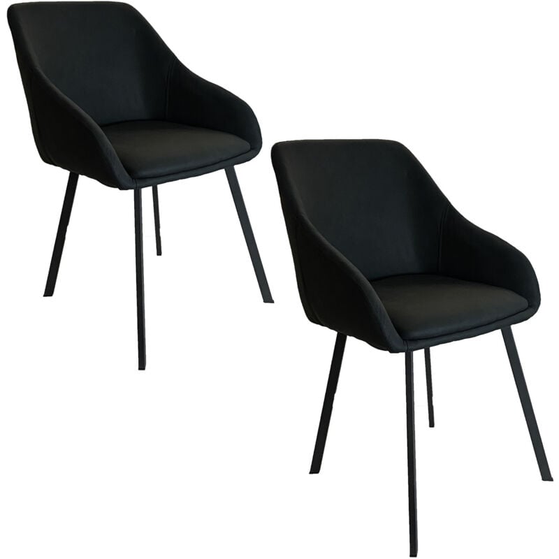 Casa Baoli - Lot de 2 chaises / fauteuils jenna tissu noir pieds métal noir