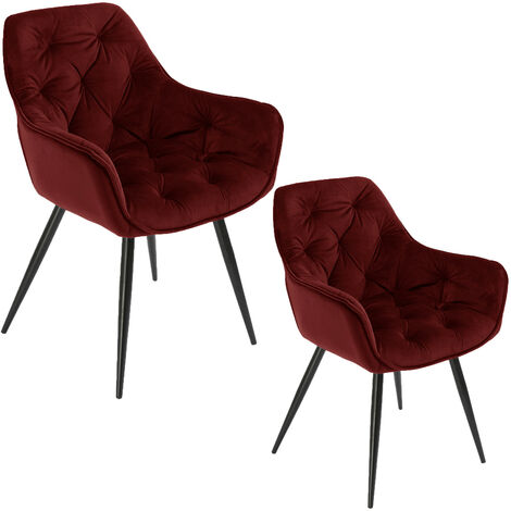 CASA BAOLI Lot de 2 chaises / fauteuils VIENA tissu velours bordeaux foncé pieds métal