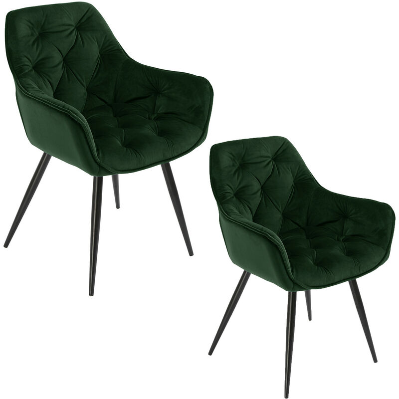 Casa Baoli - Lot de 2 chaises / fauteuils viena tissu velours vert pieds métal