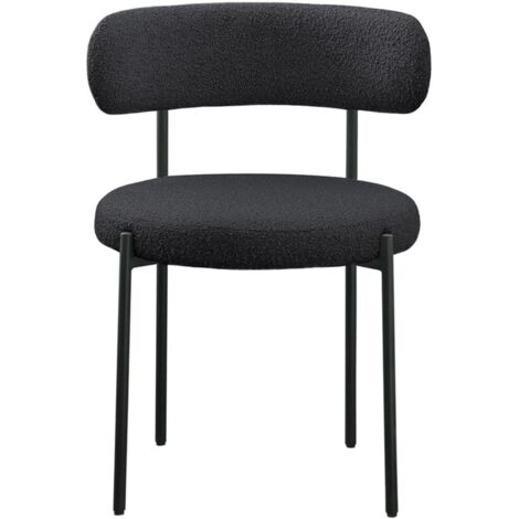 Lot de 2 chaises Garvee rembourrées tissu bouclé dossier haut assise rembourrée piètement métallique solide sans accoudoirs moderne noir cuisine salon