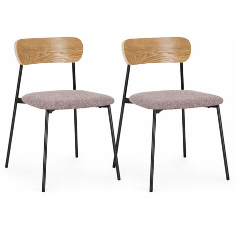 Lot de 2 chaises GENEVIEVE – Tissu bouclé & pieds acier noir-Gris