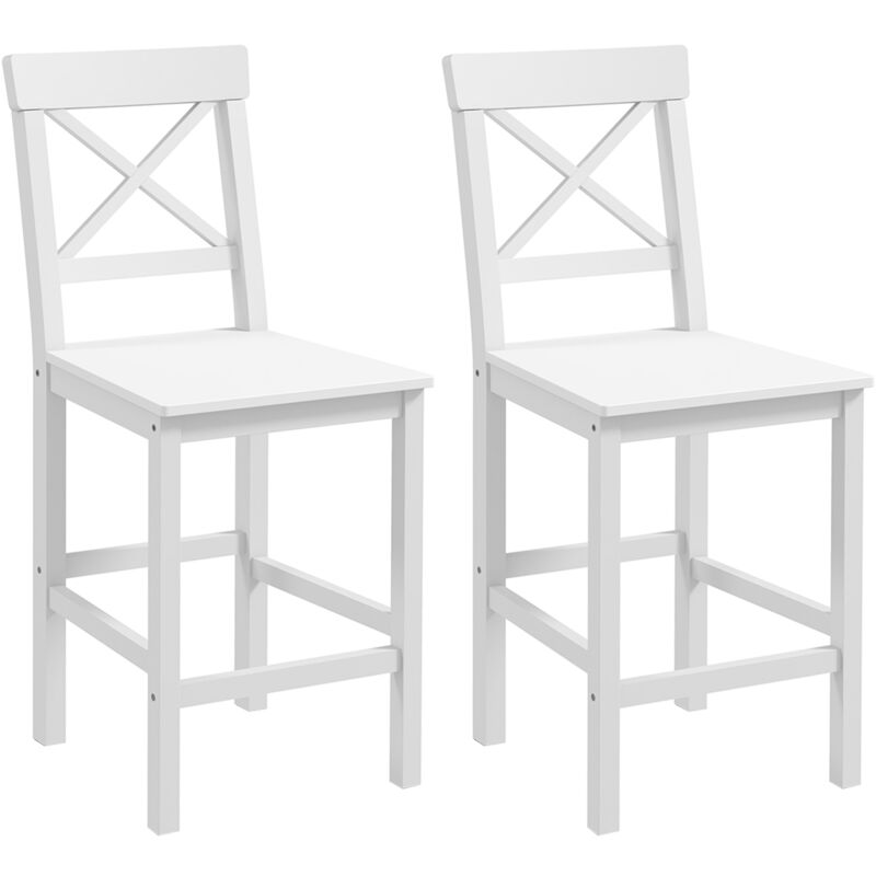 Homcom - Lot de 2 chaises hautes chaises de bar style campagne chic dossier croisillon bois pin blanc