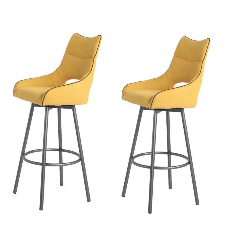 Meubletmoi - Lot de 2 chaises de bar pivotantes tissu jaune avec passepoil - roy