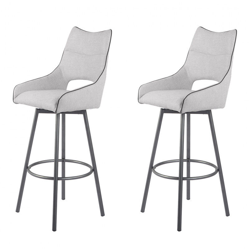 Meubletmoi - Lot de 2 chaises de bar pivotantes tissu gris avec passepoil - roy