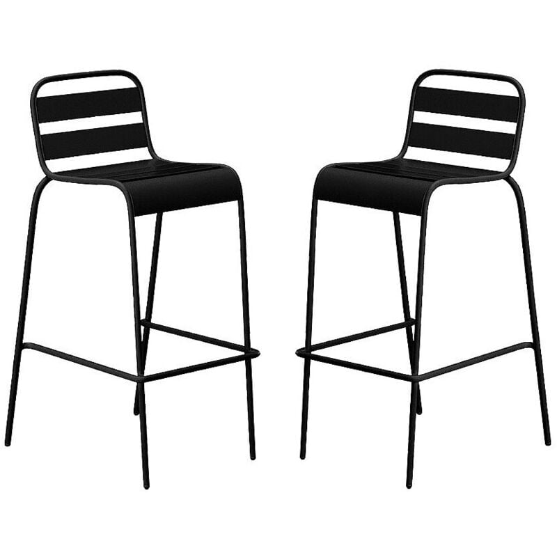 Lot de 2 chaises hautes de jardin empilables en métal - Noir - mirmande de mylia