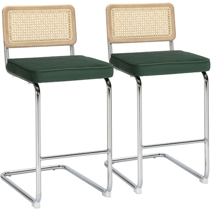 Lot de 2 chaises hautes en acier et velours vert foncé
